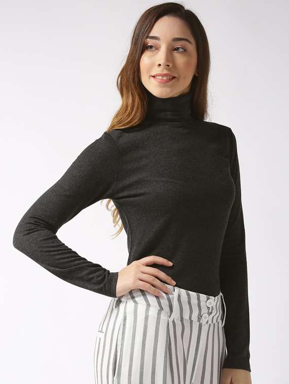 women high neck solid regular top - 19669121 - Standard Image - 1