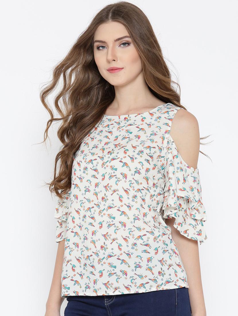 round neck printed ruffle top - 19669143 -  Standard Image - 1