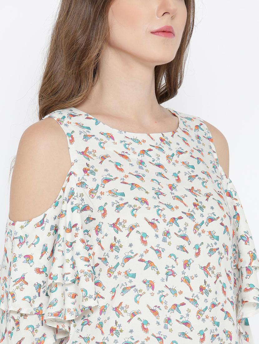 round neck printed ruffle top - 19669143 - Standard Image - 4