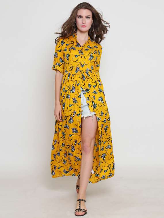 women mandarin collar printed a-line dress