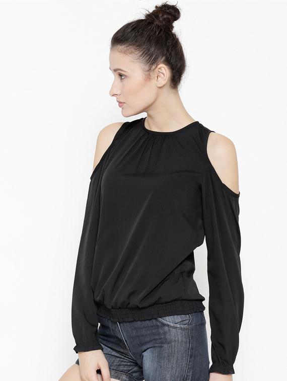women round neck cold shoulder top - 19669151 - Standard Image - 1