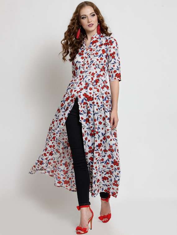 women mandarin collar printed a-line dress - 19669167 -  Standard Image - 1