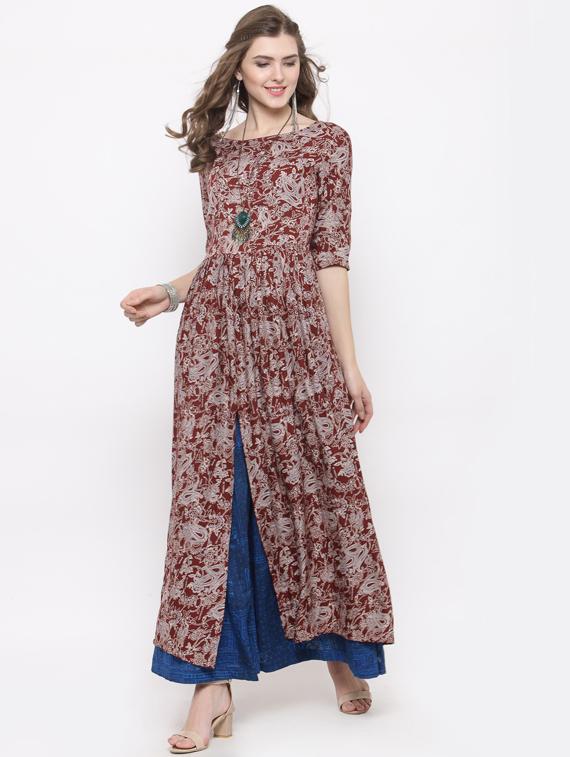 women boat neck printed kurta palazzo set - 19670278 -  Standard Image - 1