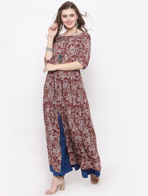 women boat neck printed kurta palazzo set - 19670302 - Standard Image - 1