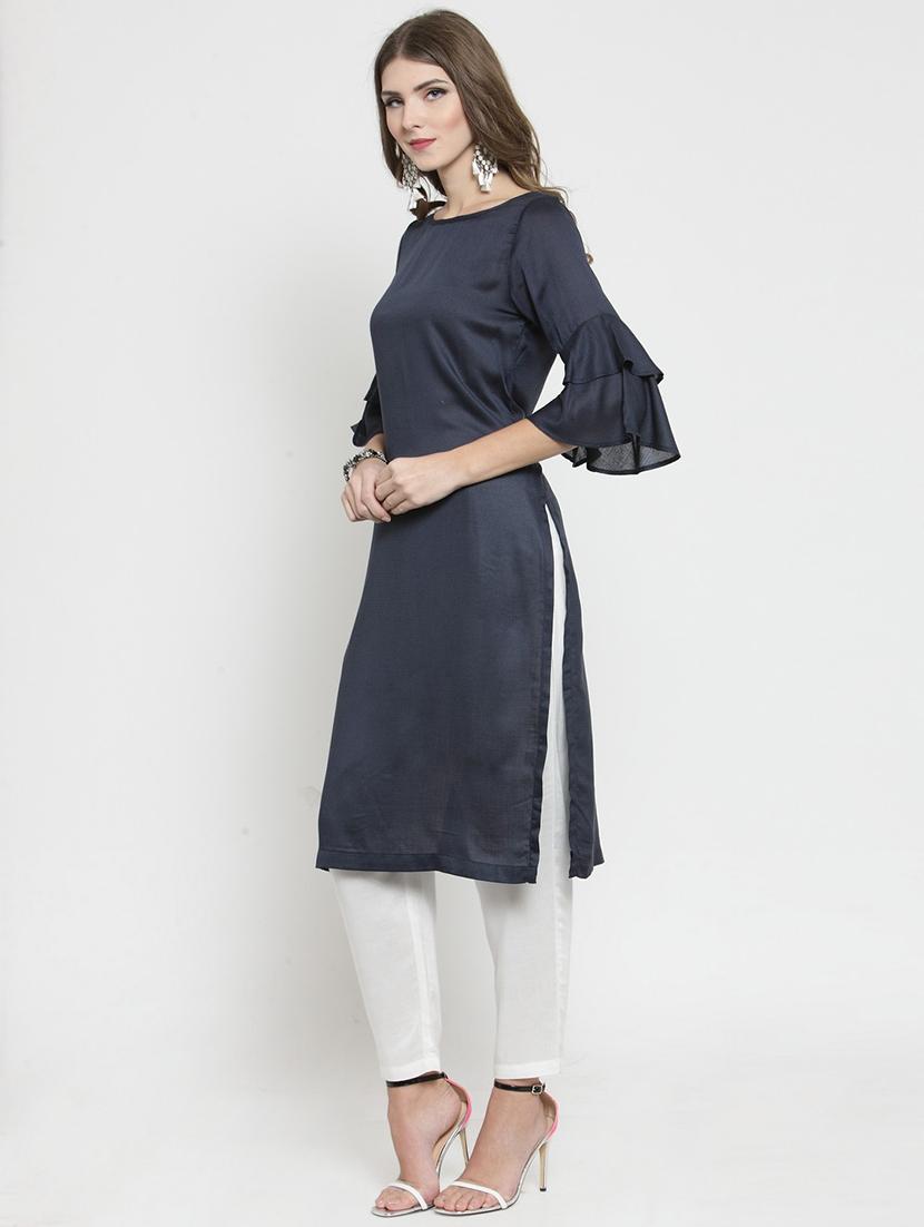 women navy blue round neck kurta pant set - 19670359 - Standard Image - 1