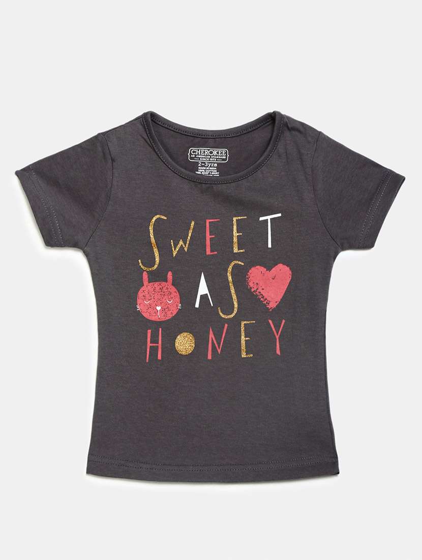 girls round neck front print t-shirt 