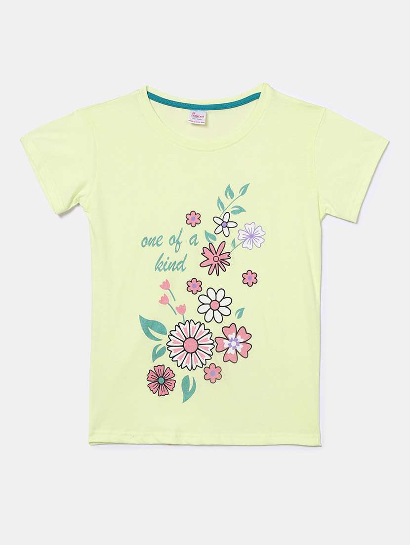 girls round neck front print t-shirt