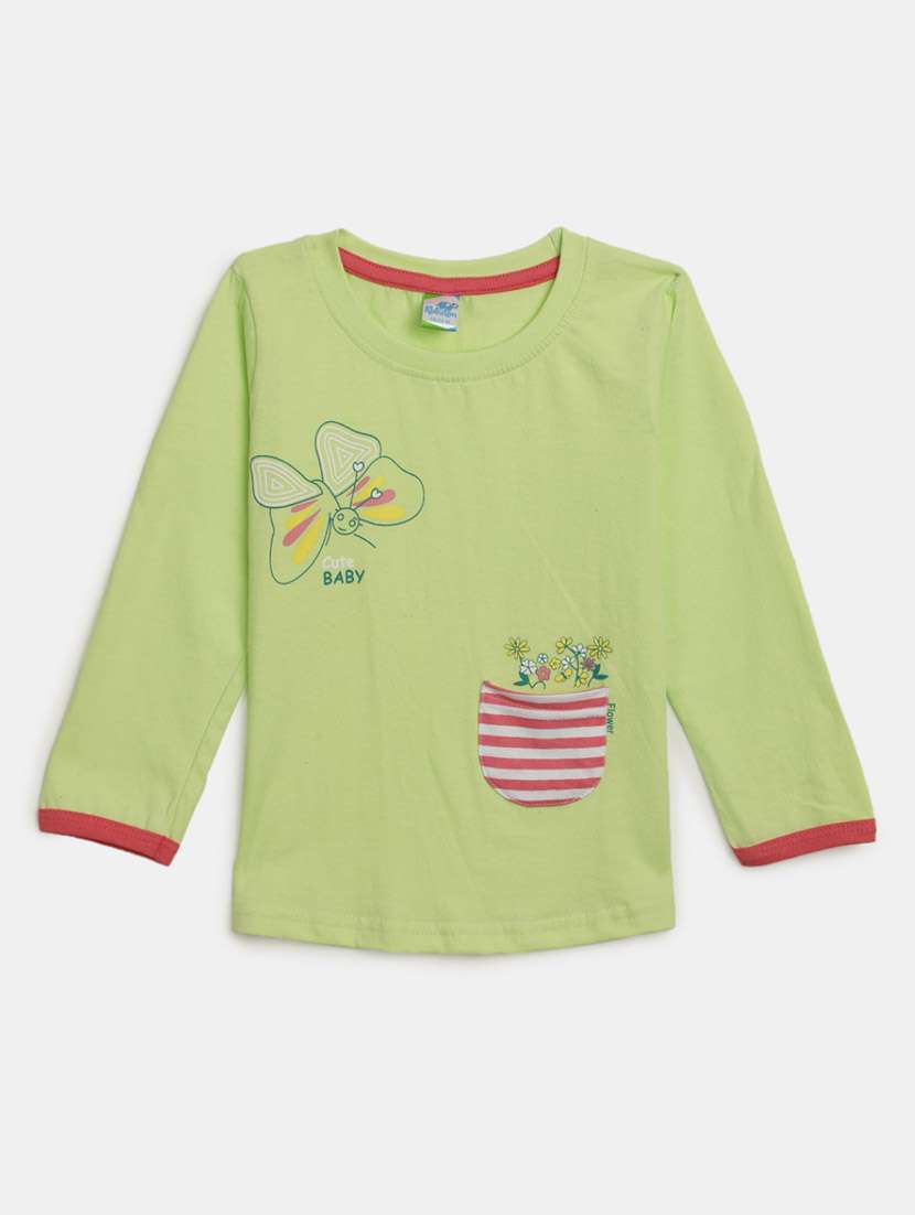 girls round neck front print t-shirt