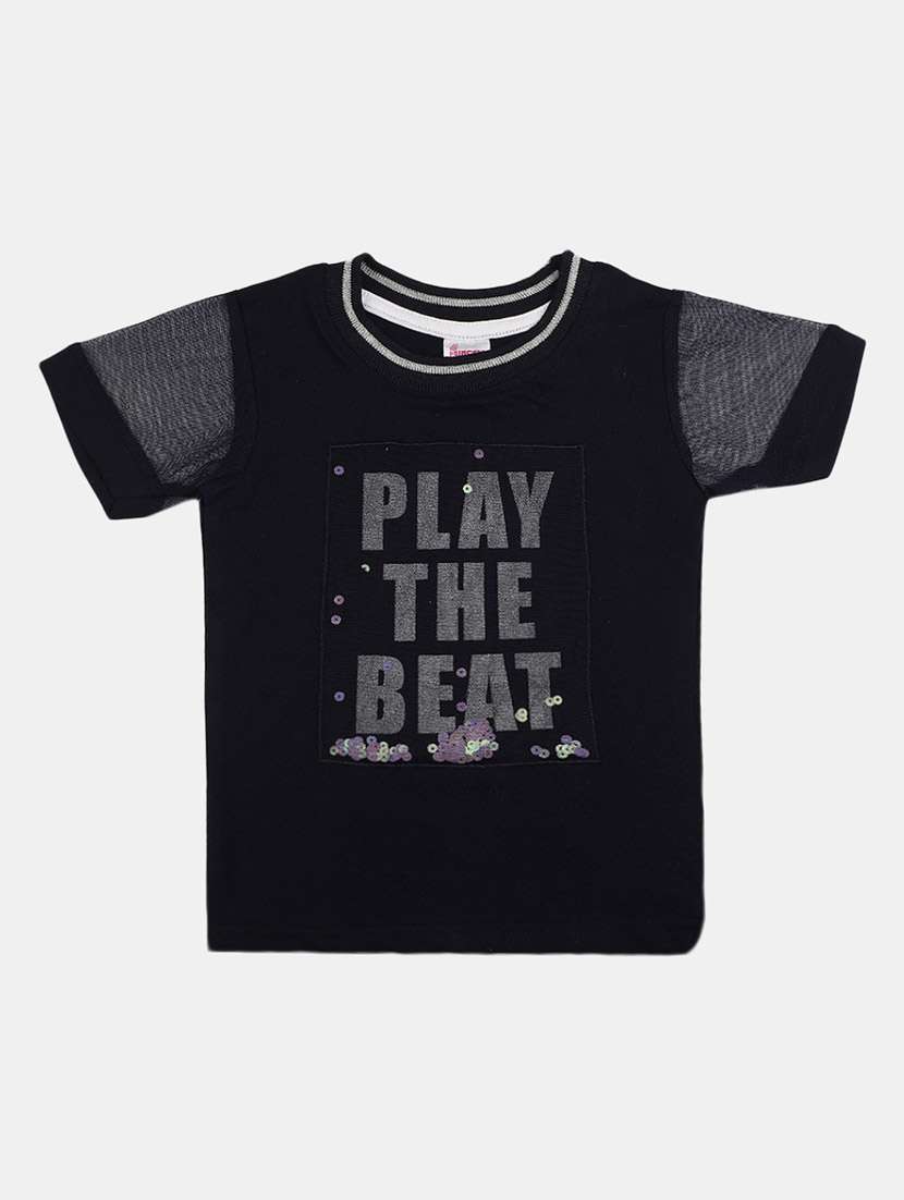 girls round neck front print t-shirt