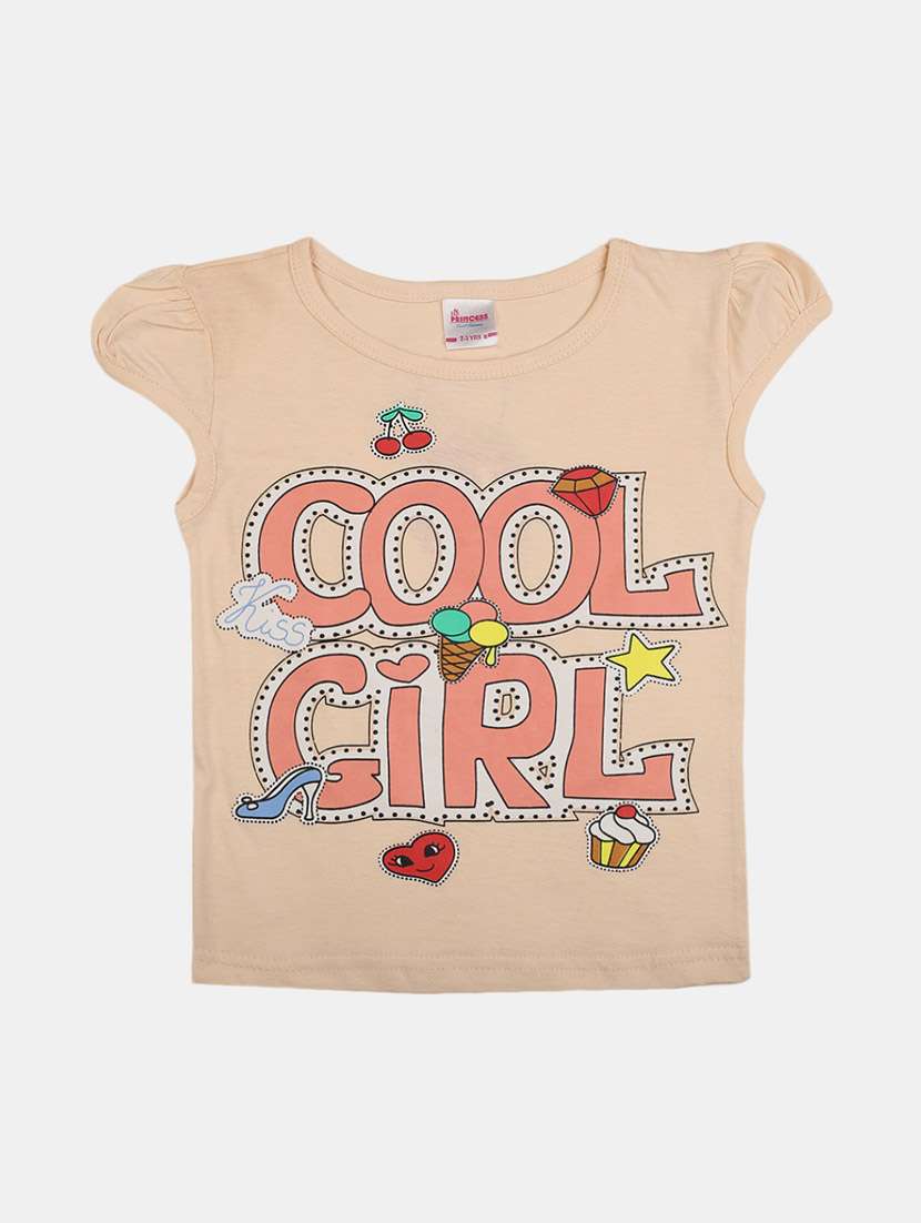 girls round neck front print t-shirt