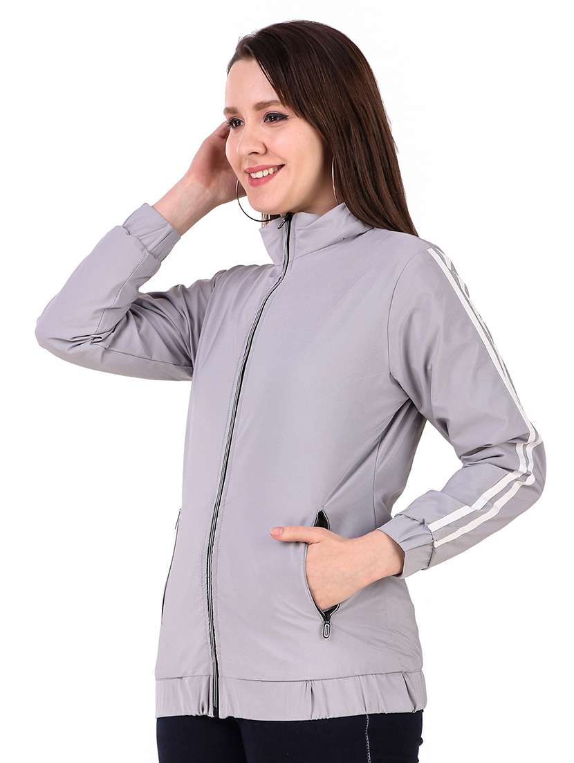 grey solid long sleeve jacket - 19670896 -  Standard Image - 1