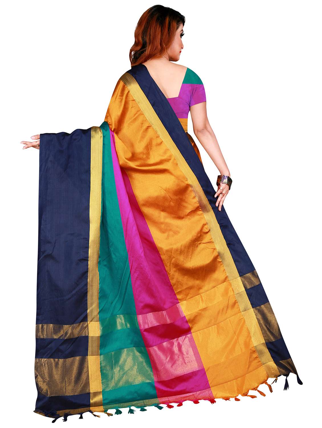 color block woven saree with blouse - 19672427 -  Standard Image - 1