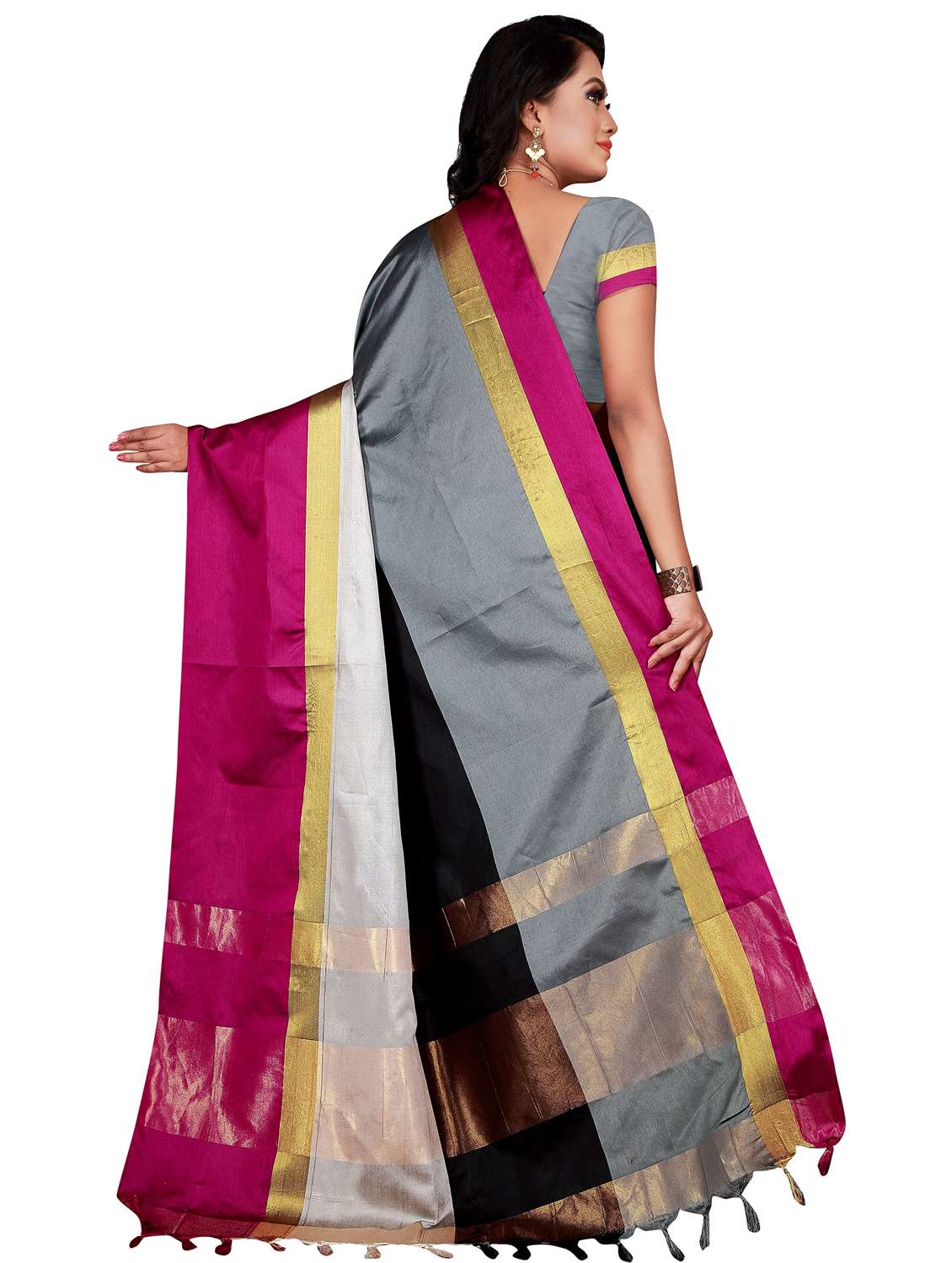 women's color block multi colored saree with blouse - 19672430 -  Standard Image - 1