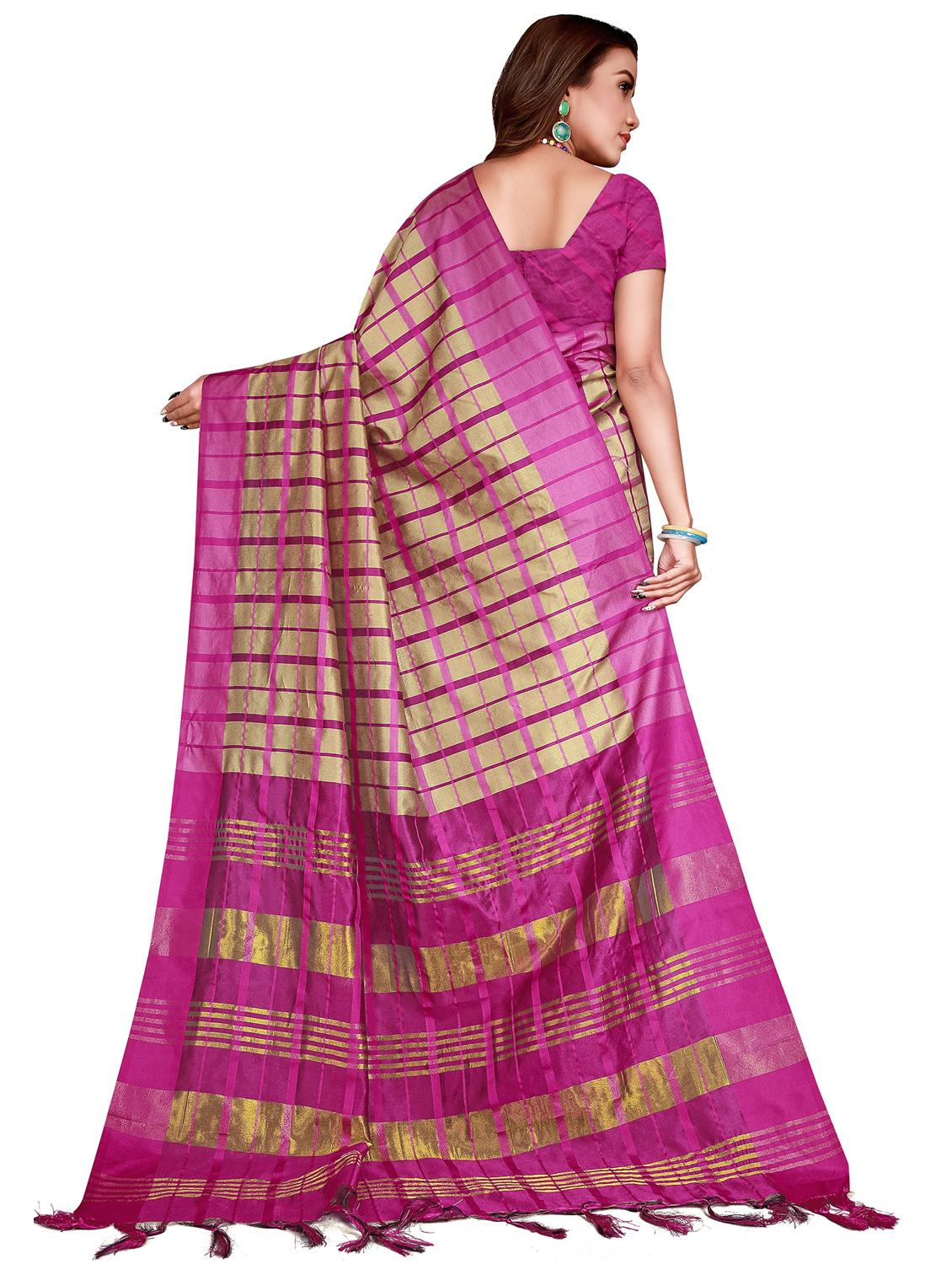 check woven saree with blouse - 19672431 - Standard Image - 1