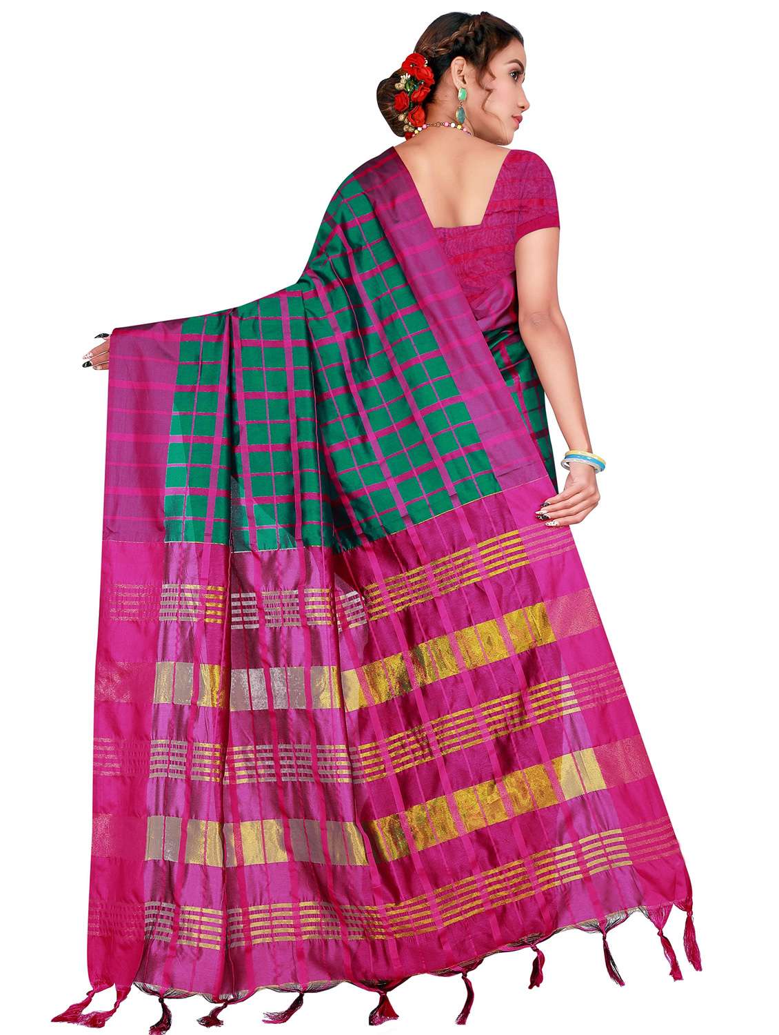 check woven saree with blouse - 19672438 -  Standard Image - 1