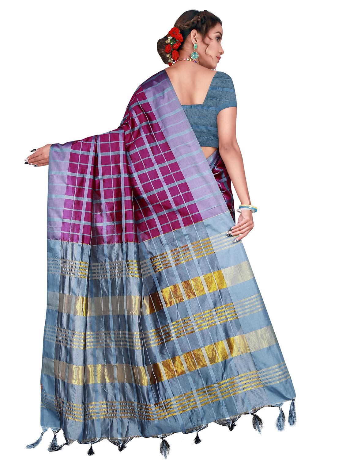 women's checks magenta colored saree with blouse - 19672440 - Standard Image - 1