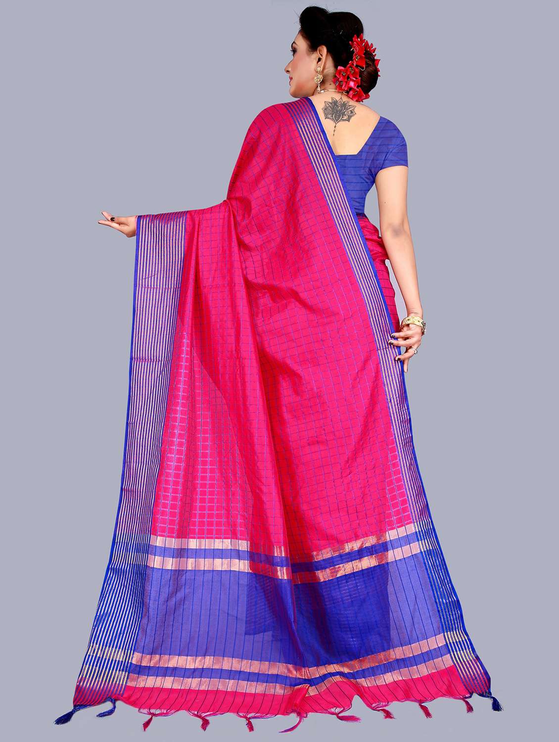 women's checks pink colored saree - 19672455 -  Standard Image - 1