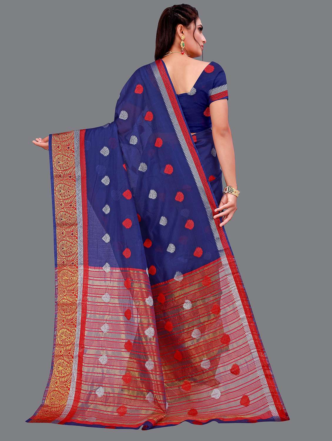 women's floral dark blue colored saree - 19672459 -  Standard Image - 1