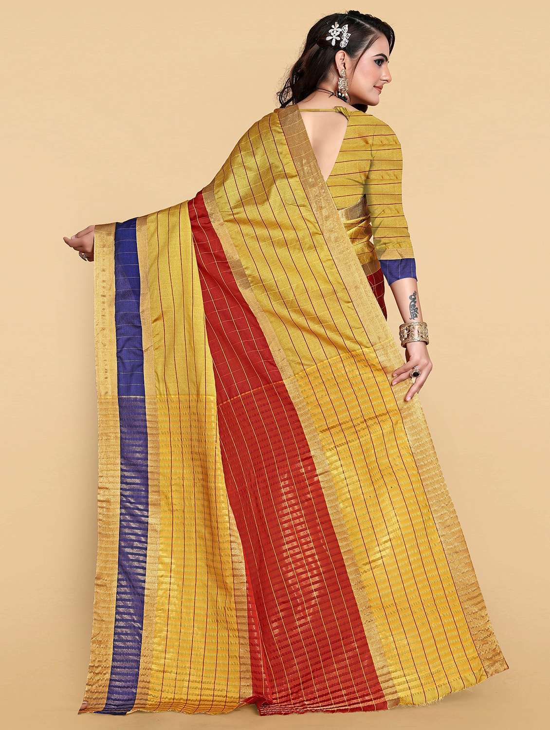 women's self design yellow colored saree - 19672496 -  Standard Image - 1
