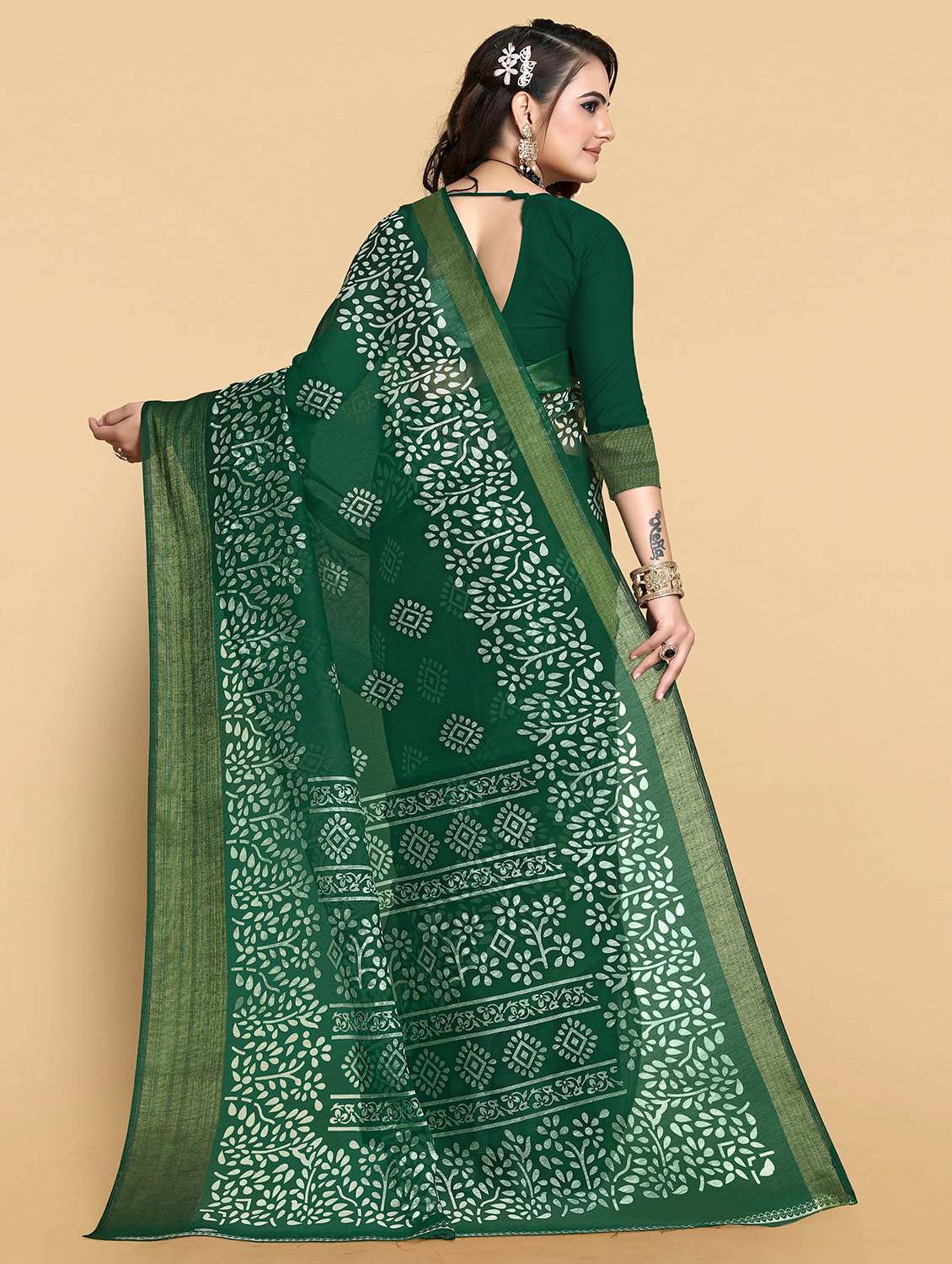 women's floral bottle green colored saree with blouse - 19672499 -  Standard Image - 1