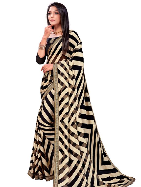 check printed saree with blouse - 19672598 - Standard Image - 1