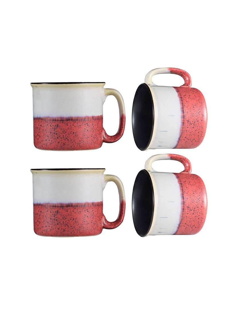 caffeine ceramic handmade matte white and coral peach maggie mug (set of 4)