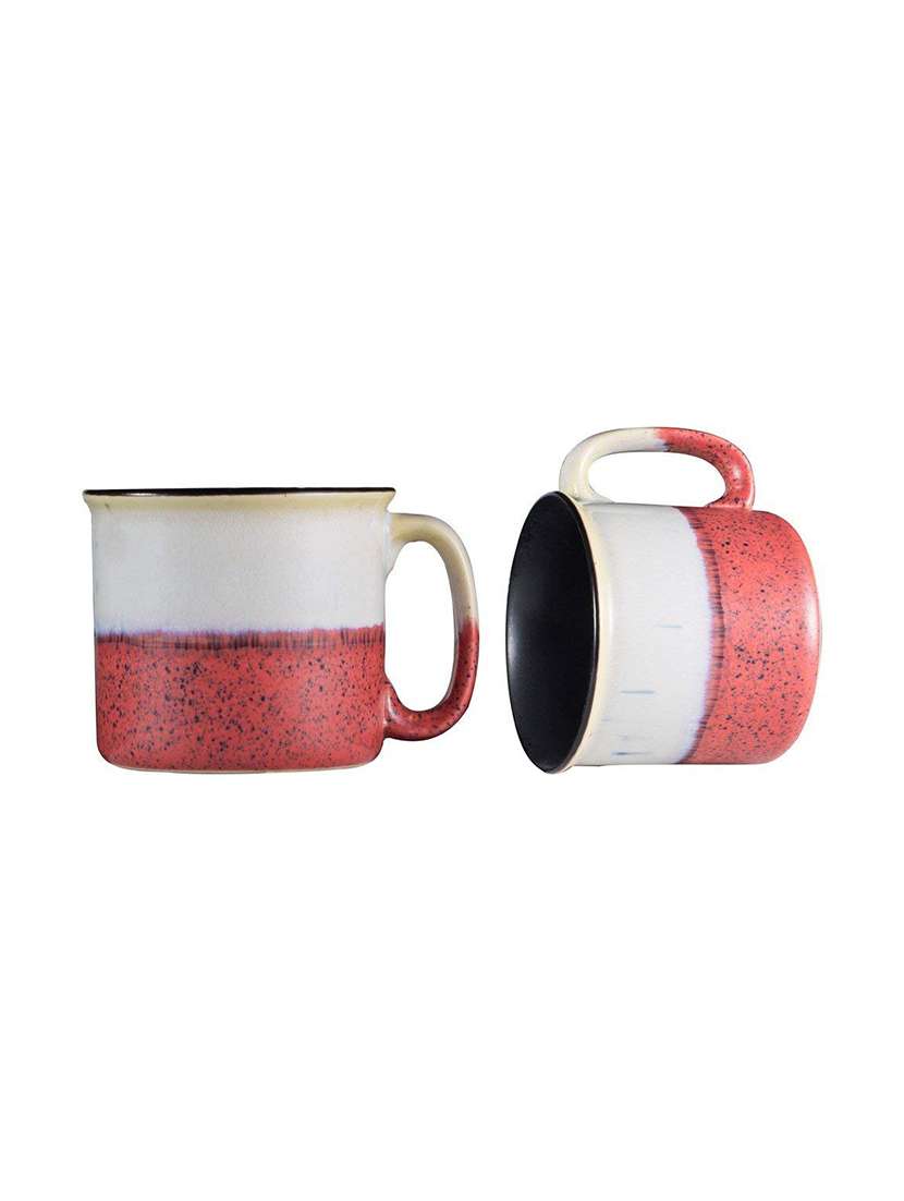 caffeine ceramic handmade matte white and coral peach maggie mug (set of 4) - 19681978 -  Standard Image - 1