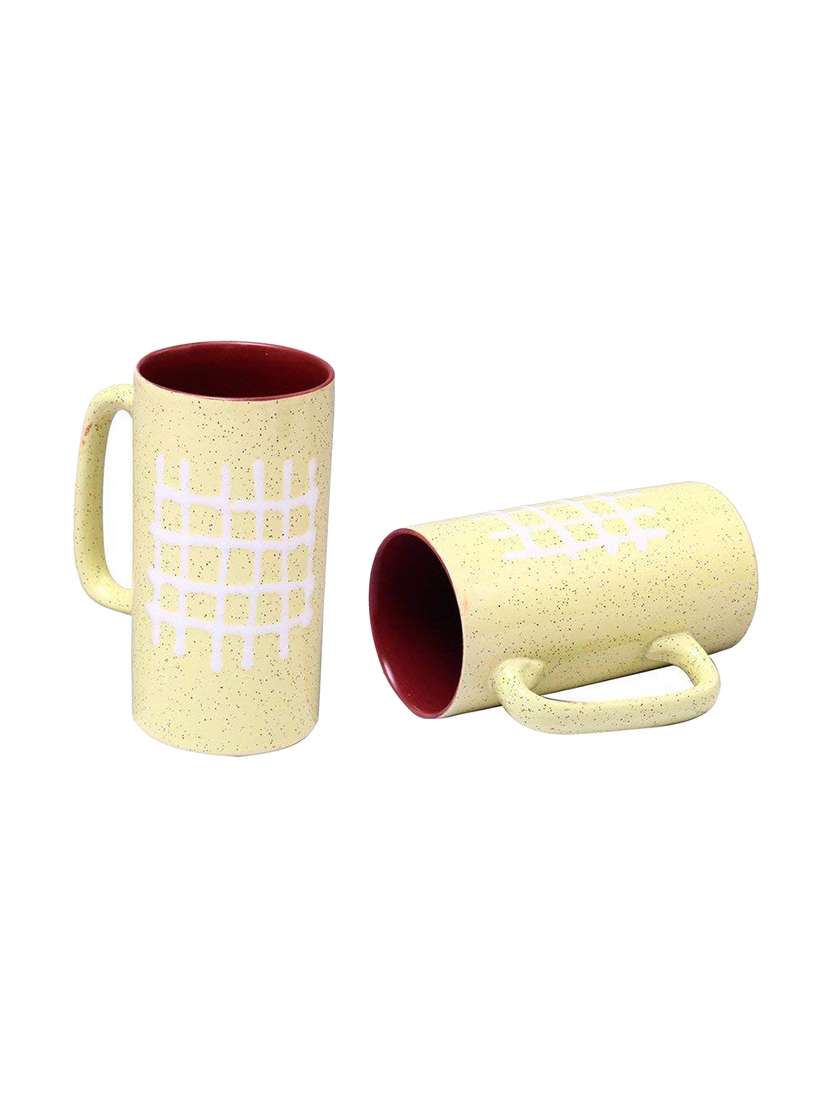 caffeine handmade ceramic white and maroon milk mug (set of 4) - 19682001 -  Standard Image - 1