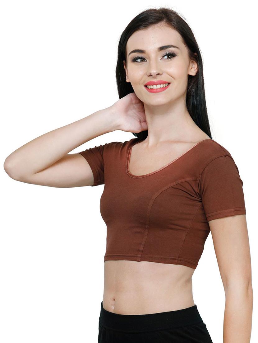 women solid round neck stitched blouse - 19682065 -  Standard Image - 1