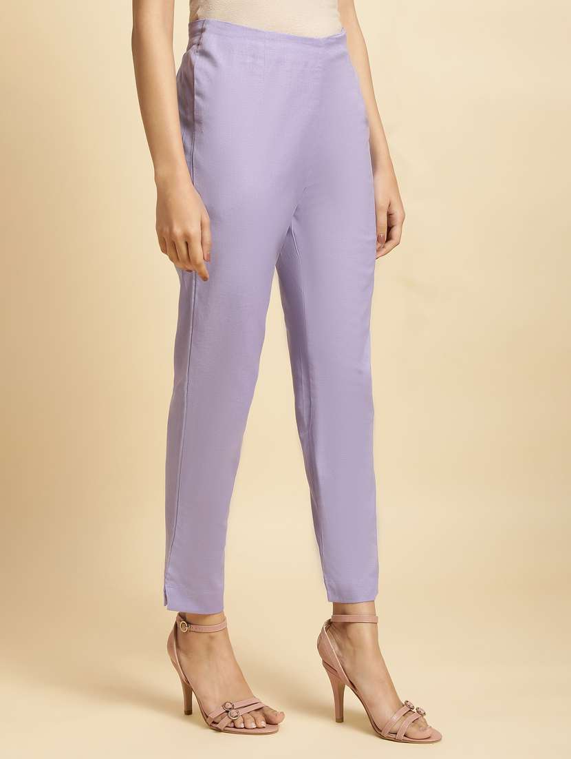 Buy online Purple Solid Cigarette Pants Trouser from bottom wear for Women  by W for ₹780 at 29% off