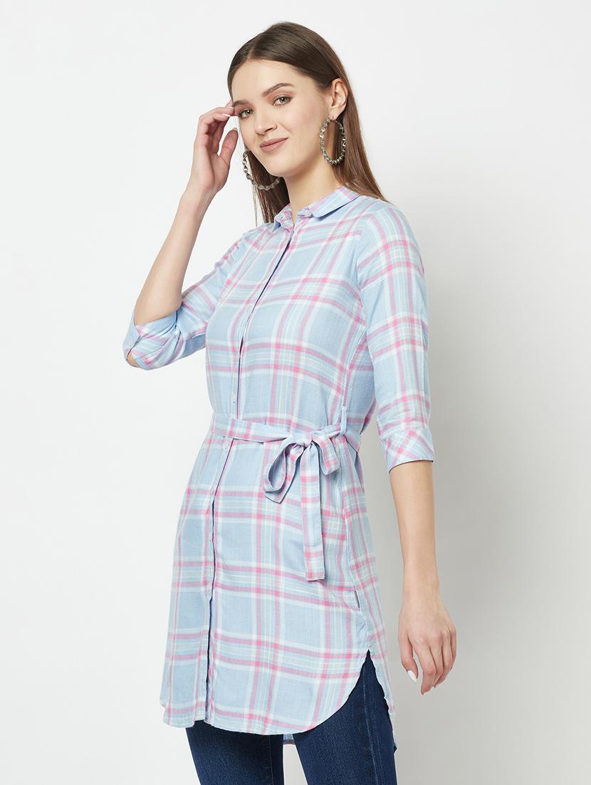 check print long shirt with waist belt - 19684906 -  Standard Image - 1