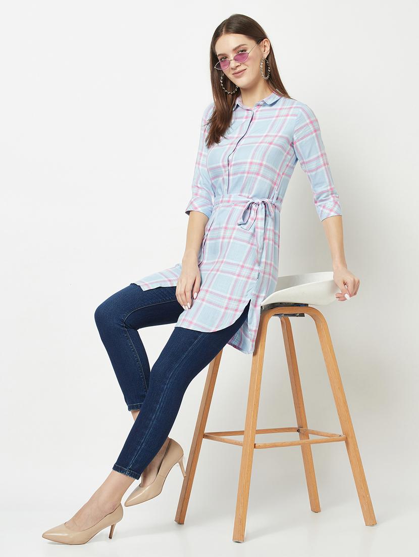 check print long shirt with waist belt - 19684906 - Standard Image - 4