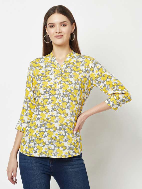 crimsoune club women yellow floral print top