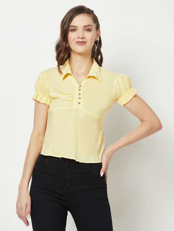 women's crop collared top