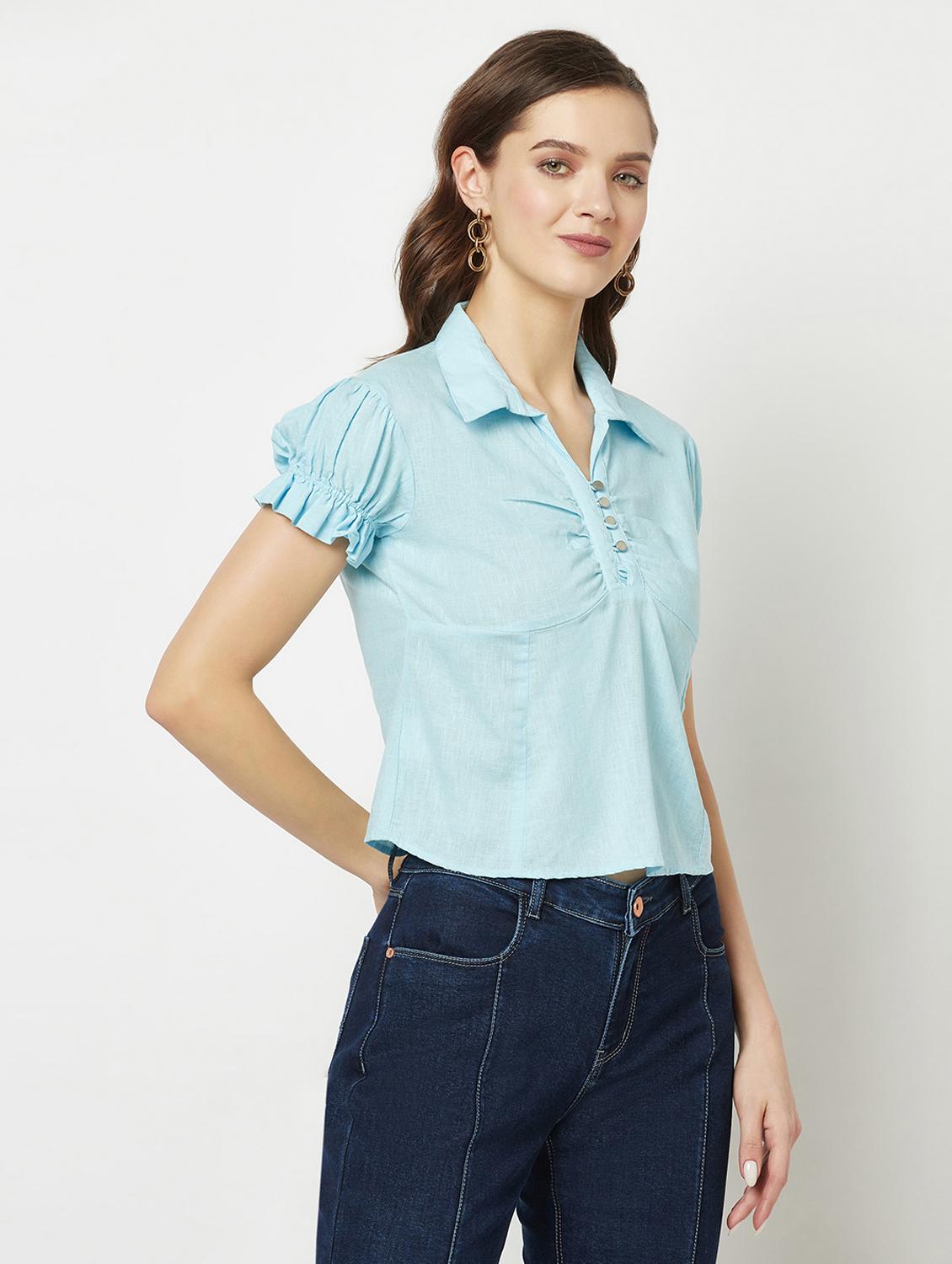 women's crop collared top - 19684915 - Standard Image - 1