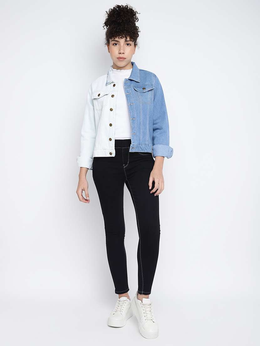multi colored color block denim jacket - 19685587 - Standard Image - 4