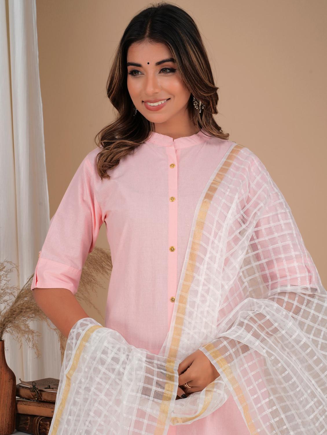 pink cotton solid kurta pant dupatta set - 19685653 - Standard Image - 4