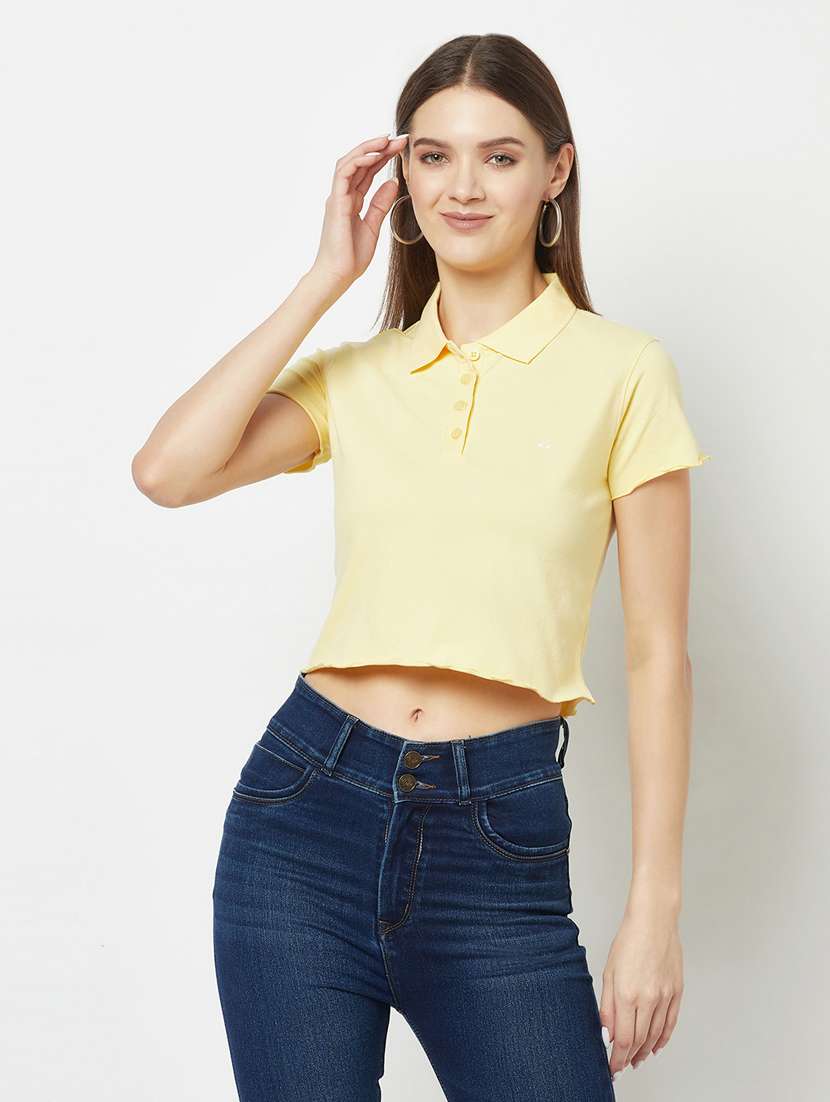 women's crop collared top