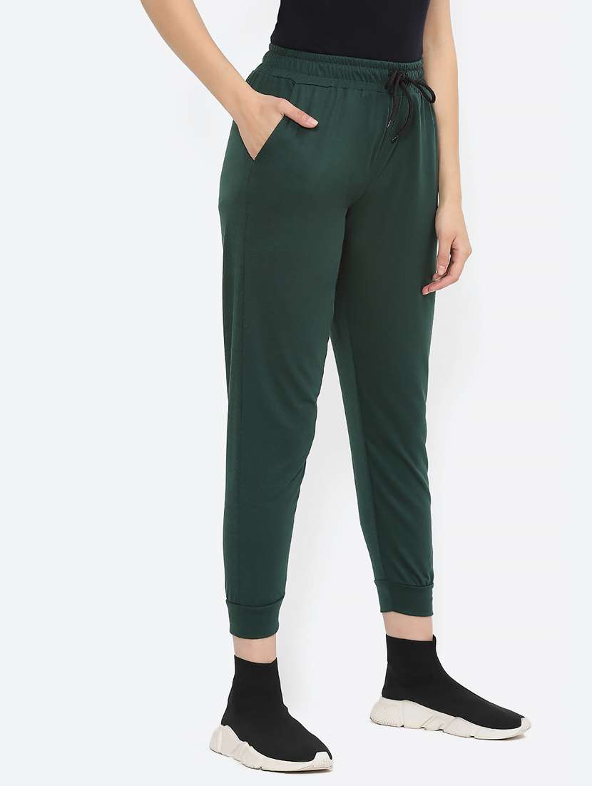 bottle green solid mid rise jogger - 19686682 -  Standard Image - 1