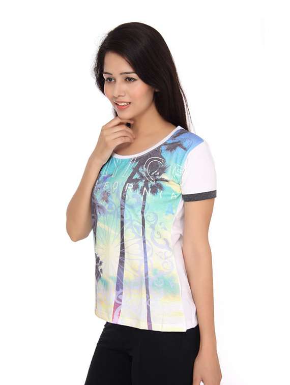 women's front print round neck t-shirt - 19689123 -  Standard Image - 1
