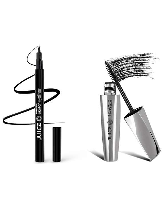 juice | sketch eyeliner - se01 & mascara - ms04 combo | waterproof, sweat proof & smudge proof | pack of 2 | black