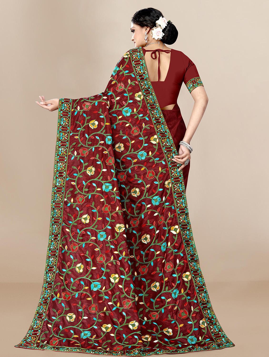 floral embroidered saree with blouse - 19690225 -  Standard Image - 1
