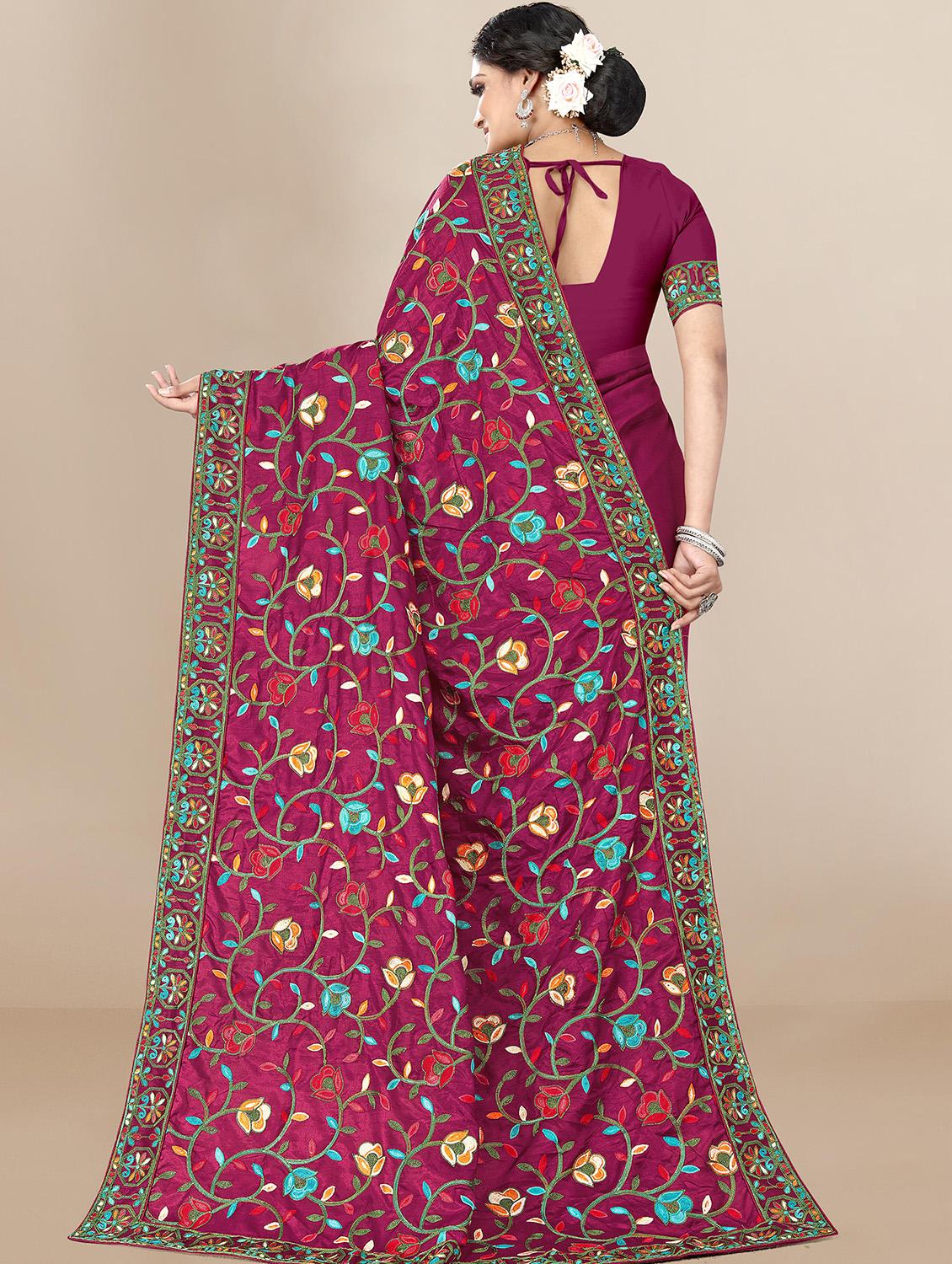 floral embroidered saree with blouse - 19690228 -  Standard Image - 1