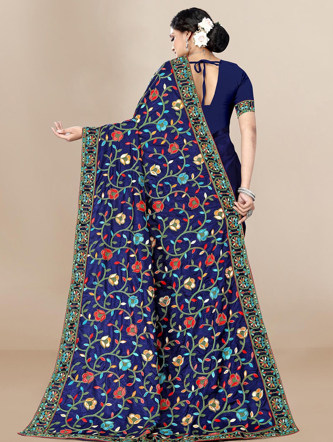floral embroidered saree with blouse - 19690230 - Standard Image - 1