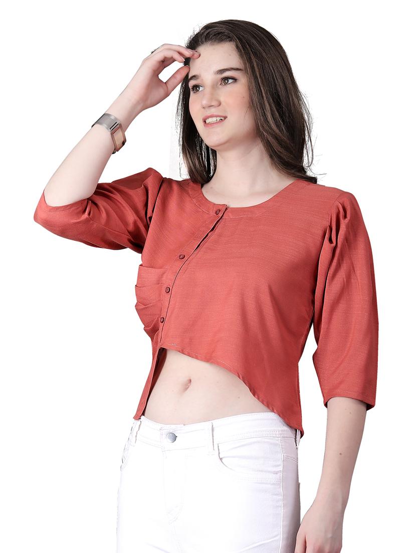 women's crop round neck top - 19690335 - Standard Image - 1