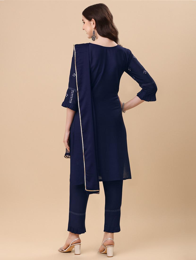 blue self design embroidered suit set - 19690426 -  Standard Image - 1