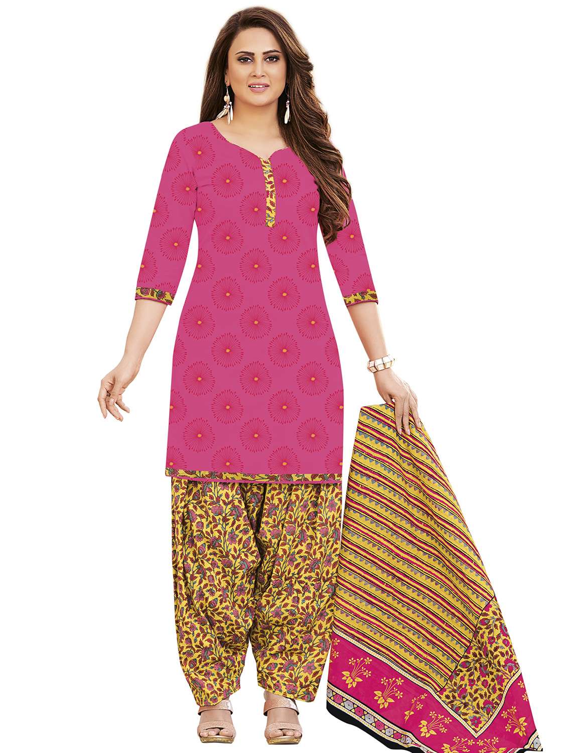 printed unstitched patiyala suit set