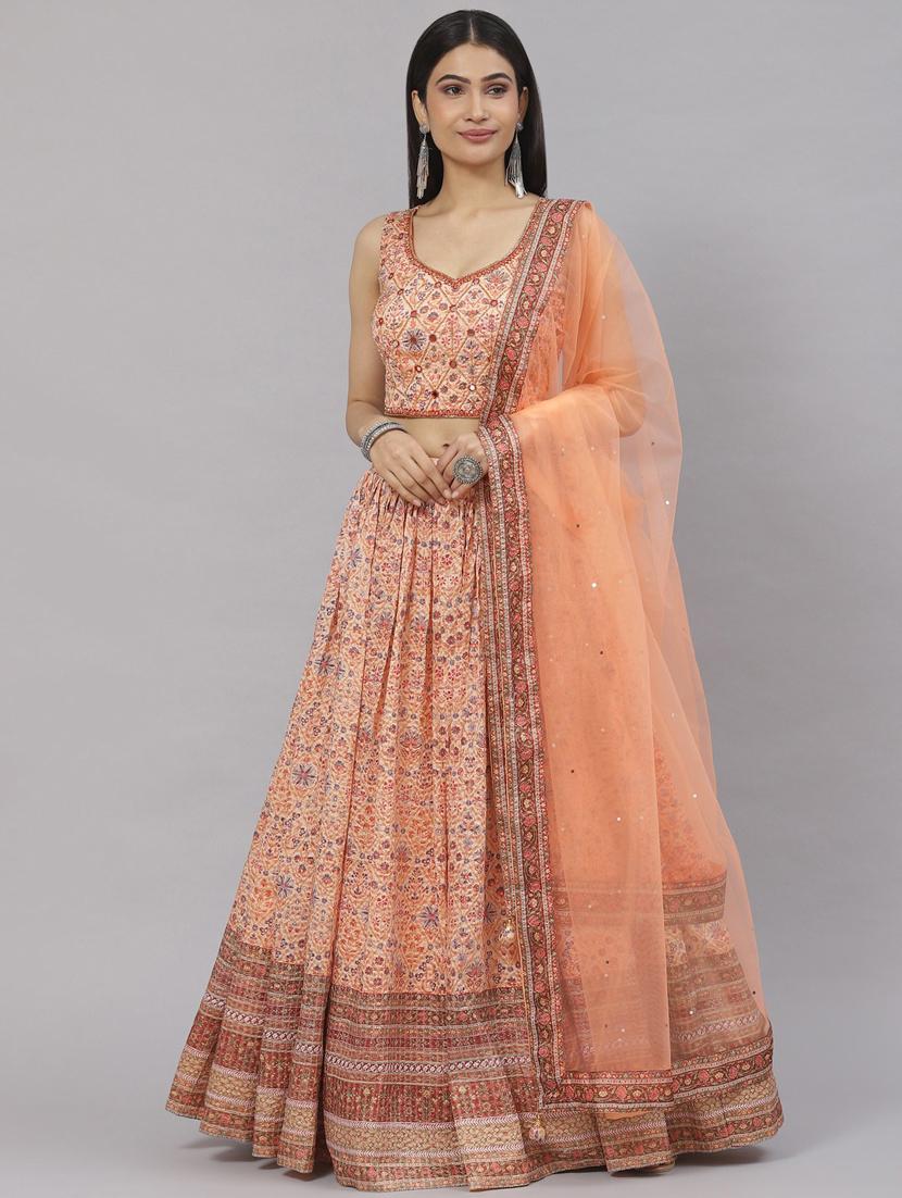 orange embroidered flared stitched lehenga - 19690890 - Standard Image - 1