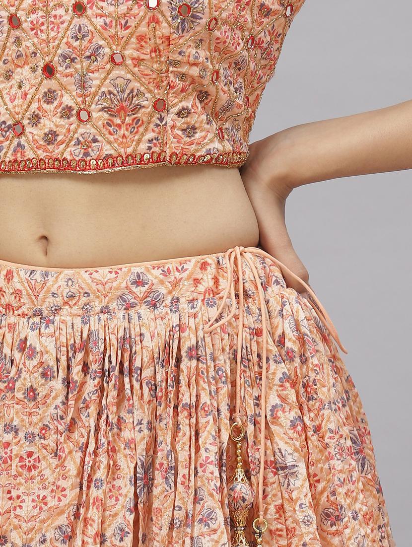 orange embroidered flared stitched lehenga - 19690890 - Standard Image - 4