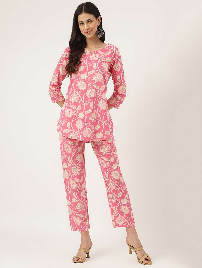 women printed full length night suit set